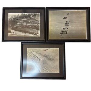 Vintage Aviation Black & White Framed Photos Set Of 3